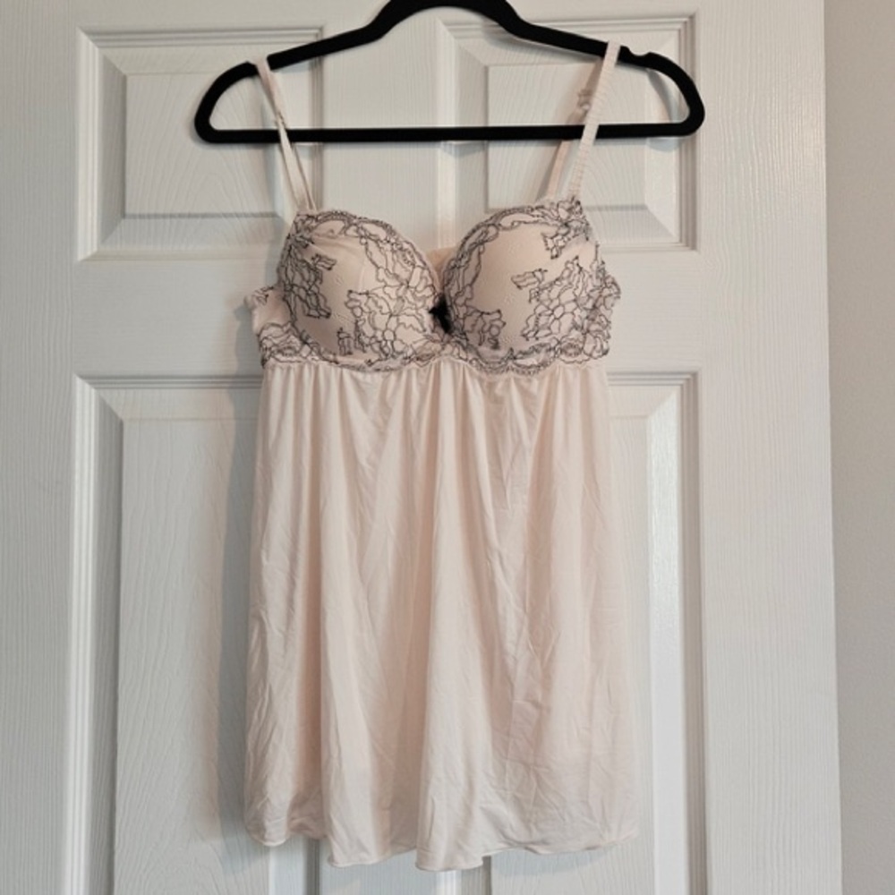 Lace-Trim Feminine Babydoll Chemise - Blush with Black Lace